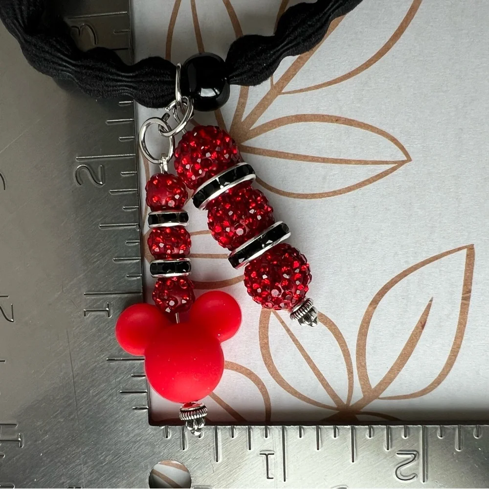 Beaded Mickey and Rubber Duck Hair Ties - Black and Orange Ties